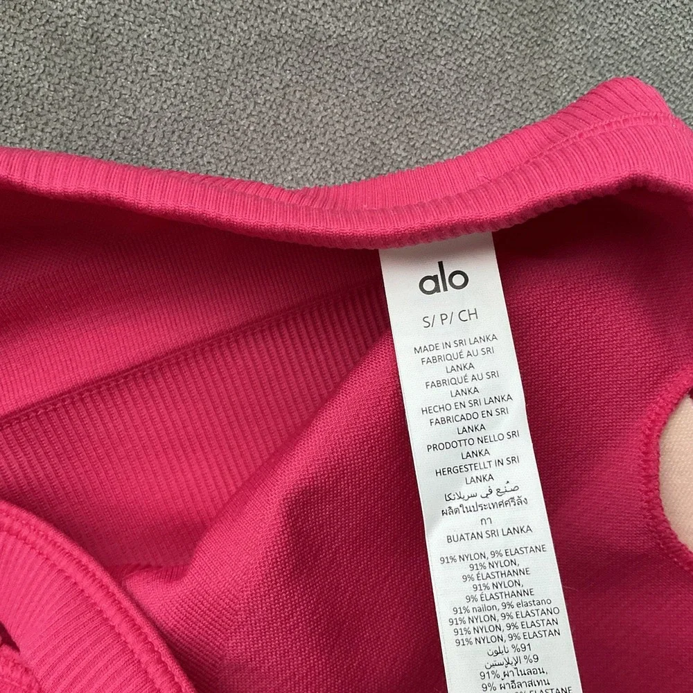 Alo Yoga Seamless Ribbed Favorite Bra Tank Pink Summer Crush S
